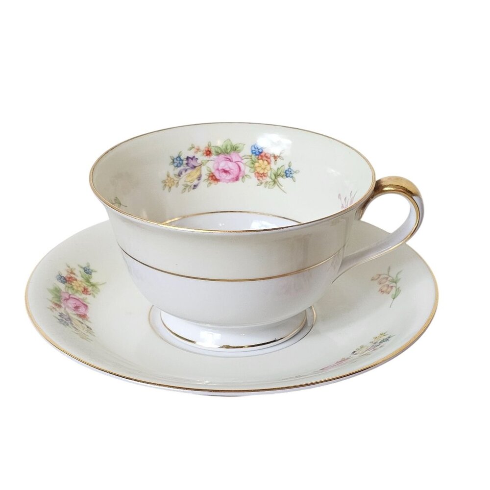 Noritake China Corsage 4019  Floral Bone China Tea Cup Saucer Made in Japan